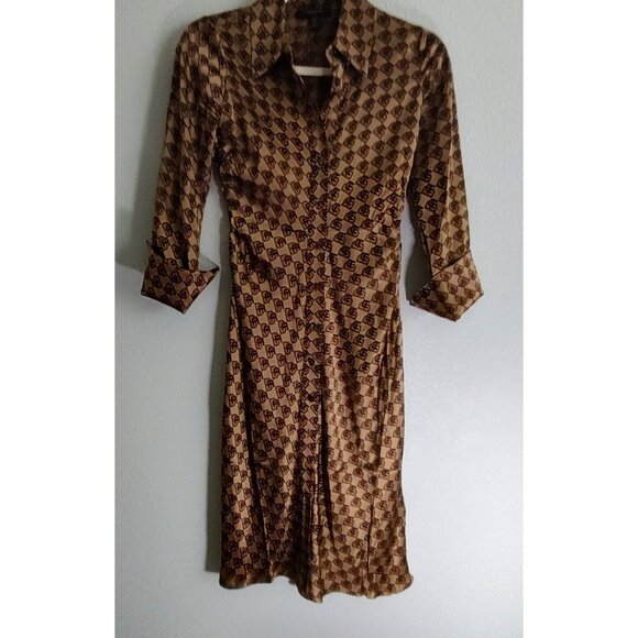 BANANA REPUBLIC Enchant Silk Shirtdress XXS BR Geo Print Dress #444359 - Picture 2 of 7